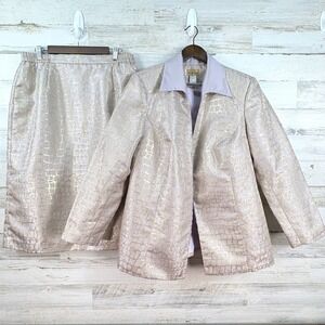 Midnight Velvet Womens 16W Gold Metallic Crocodile Embossed Skirt Suit Set 2pc